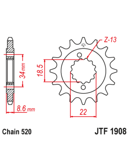 Pignon JT SPROCKETS acier anti-bruit 1908 - 520 Pignon JT SPROCKETS acier anti-bruit 1908 - 520