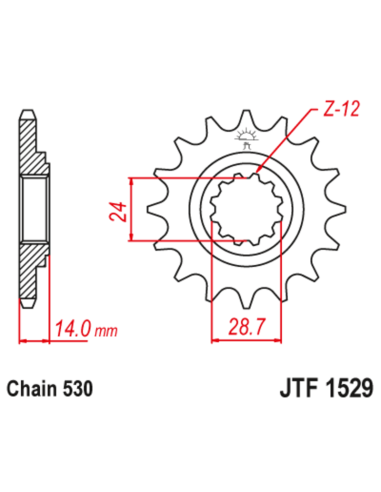 Pignon JT SPROCKETS acier anti-bruit 1529 - 525 Pignon JT SPROCKETS acier anti-bruit 1529 - 525
