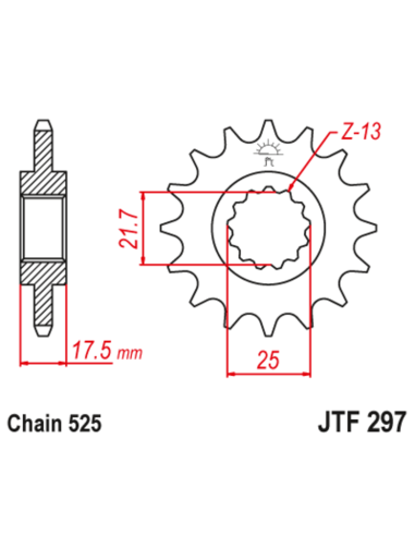 Pignon JT SPROCKETS acier anti-bruit 297 - 525 Pignon JT SPROCKETS acier anti-bruit 297 - 525