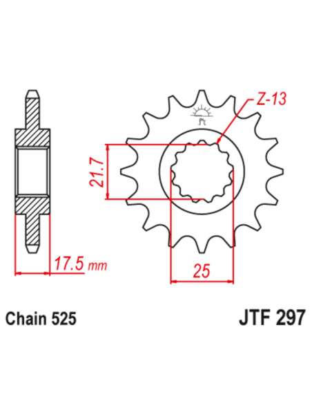 Pignon JT SPROCKETS acier anti-bruit 297 - 525 Pignon JT SPROCKETS acier anti-bruit 297 - 525