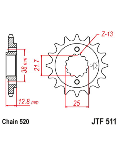 Pignon JT SPROCKETS acier anti-bruit 511 - 520 Pignon JT SPROCKETS acier anti-bruit 511 - 520