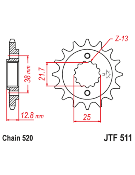 Pignon JT SPROCKETS acier anti-bruit 511 - 520 Pignon JT SPROCKETS acier anti-bruit 511 - 520