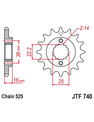 Pignon JT SPROCKETS acier anti-bruit 740 - 530