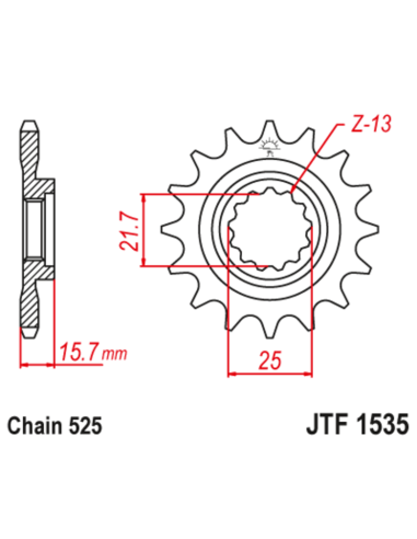 Pignon JT SPROCKETS acier anti-bruit 1535 - 525 Pignon JT SPROCKETS acier anti-bruit 1535 - 525