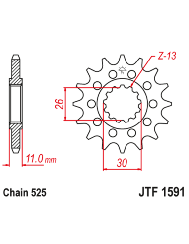 Pignon JT SPROCKETS acier anti-bruit 1591 - 525 Pignon JT SPROCKETS acier anti-bruit 1591 - 525