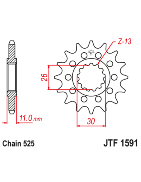 Pignon JT SPROCKETS acier anti-bruit 1591 - 525 Pignon JT SPROCKETS acier anti-bruit 1591 - 525
