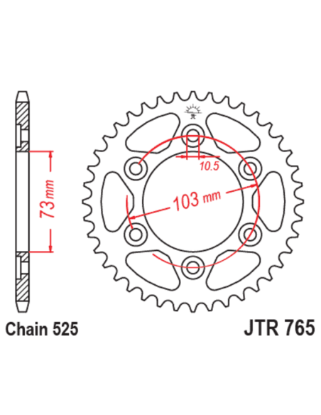 Couronne JT SPROCKETS acier standard 765 - 525 Couronne JT SPROCKETS acier standard 765 - 525