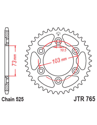 Couronne JT SPROCKETS acier standard 765 - 525 Couronne JT SPROCKETS acier standard 765 - 525