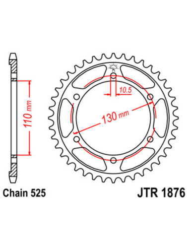 Couronne JT SPROCKETS acier standard 1876 - 525 Couronne JT SPROCKETS acier standard 1876 - 525