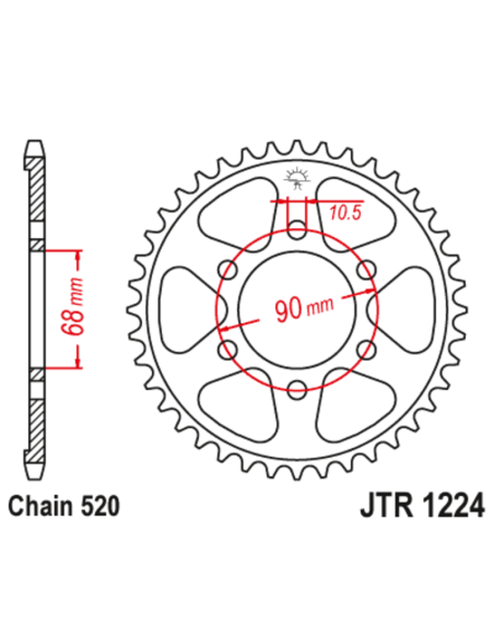 Couronne JT SPROCKETS acier standard 1224 - 520 Couronne JT SPROCKETS acier standard 1224 - 520