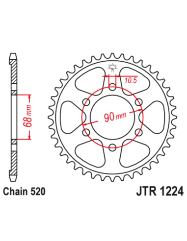 Couronne JT SPROCKETS acier standard 1224 - 520 Couronne JT SPROCKETS acier standard 1224 - 520