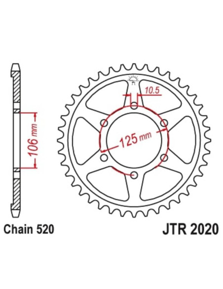 Couronne JT SPROCKETS acier standard 2020 - 520 Couronne JT SPROCKETS acier standard 2020 - 520