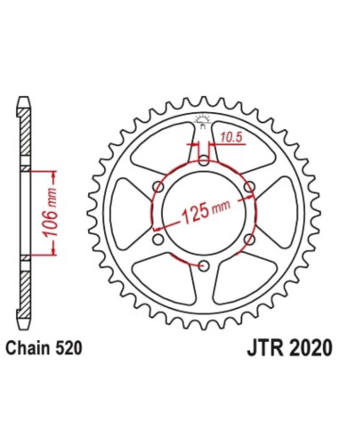 Couronne JT SPROCKETS acier standard 2020 - 520 Couronne JT SPROCKETS acier standard 2020 - 520