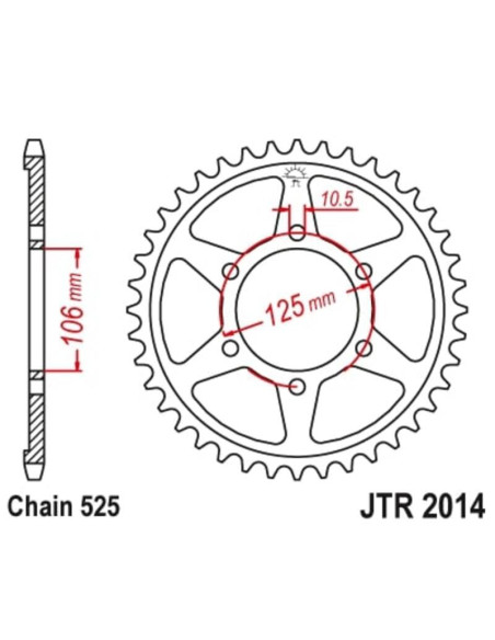 Couronne JT SPROCKETS acier standard 2014 - 525 Couronne JT SPROCKETS acier standard 2014 - 525