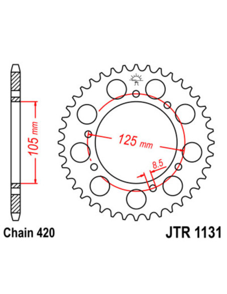 Kit chaîne JT/JT 420HDR 11/53 - Couronne arrière standard Type 1131