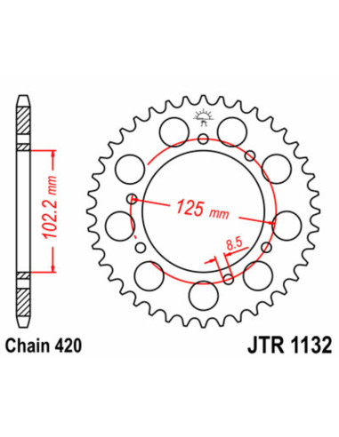 Kit chaîne JT/JT 420HDR 11/59 - Couronne arrière standard Type 1132