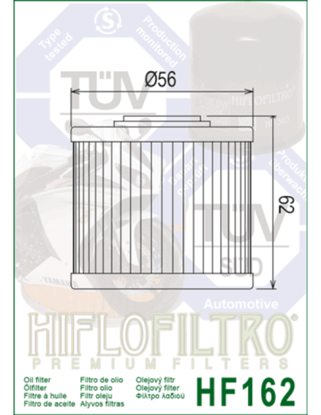 Filtre à huile HIFLOFILTRO - HF162 Filtre à huile HIFLOFILTRO - HF162