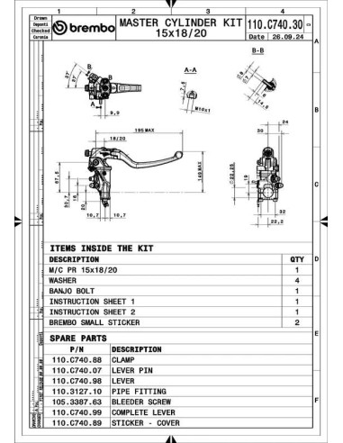 Maître-cylindre de frein BREMBO UPGRADE Pr15 RCS Corsacorta levier long repliable Maître-cylindre de frein BREMBO UPGRADE Pr15 RCS Corsacorta levier long repliable