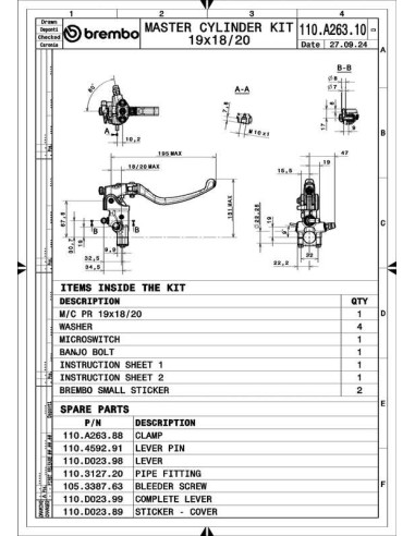 Maître-cylindre de frein BREMBO UPGRADE Pr19 RCS Maître-cylindre de frein BREMBO UPGRADE Pr19 RCS