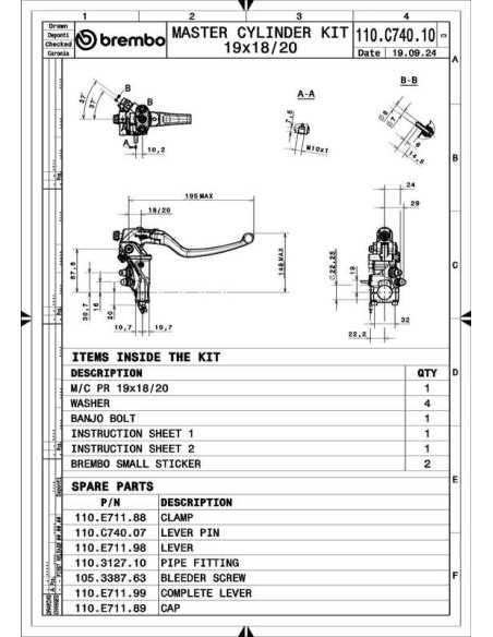Maître-cylindre BREMBO UPGRADE 19RCS Corsa Corta Radial Maître-cylindre BREMBO UPGRADE 19RCS Corsa Corta Radial