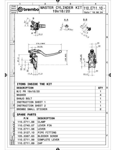 Maître-cylindre de frein BREMBO UPGRADE 19RCS Corsa Corta RR Maître-cylindre de frein BREMBO UPGRADE 19RCS Corsa Corta RR