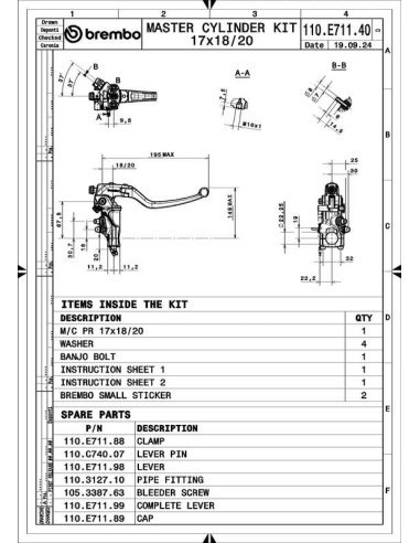 Maître-cylindre de frein BREMBO UPGRADE 17RCS Corsa Corta RR Maître-cylindre de frein BREMBO UPGRADE 17RCS Corsa Corta RR