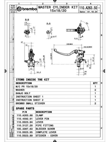 Maître-cylindre d'embrayage BREMBO UPGRADE 16RCS (corps forgé) 16x16-18 Maître-cylindre d'embrayage BREMBO UPGRADE 16RCS (corps forgé) 16x16-18