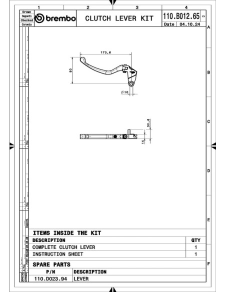 Levier embrayage BREMBO UPGRADE style RCS