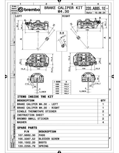 Paire d'étrier de frein avant radial BREMBO UPGRADE M50 4 pistons Ø30mm Paire d'étrier de frein avant radial BREMBO UPGRADE M50 4 pistons Ø30mm