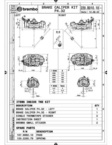 Paire étriers BREMBO UPGRADE GP4RX (usinés CNC nickelé) - 108mm (avec plaquettes)