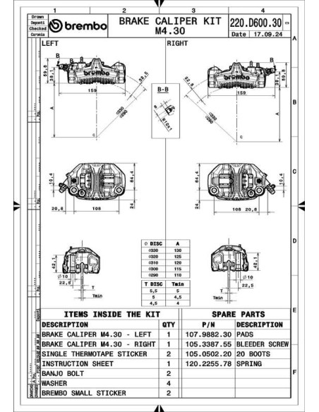 Paire d'étrier de frein avant axial BREMBO UPGRADE GP4-MS 4 pistons Ø30mm Paire d'étrier de frein avant axial BREMBO UPGRADE GP4-MS 4 pistons Ø30mm