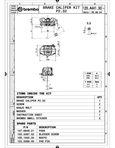 Etrier de frein arrière axial BREMBO UPGRADE Supersport 2 pistons Ø34mm