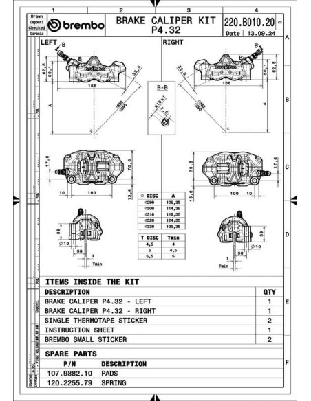Paire étriers BREMBO UPGRADE GP4RX (usinés CNC nickelé) - 100mm (avec plaquettes)