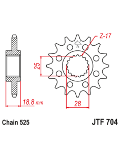 Pignon JT SPROCKETS acier anti-bruit 704 - 525 2