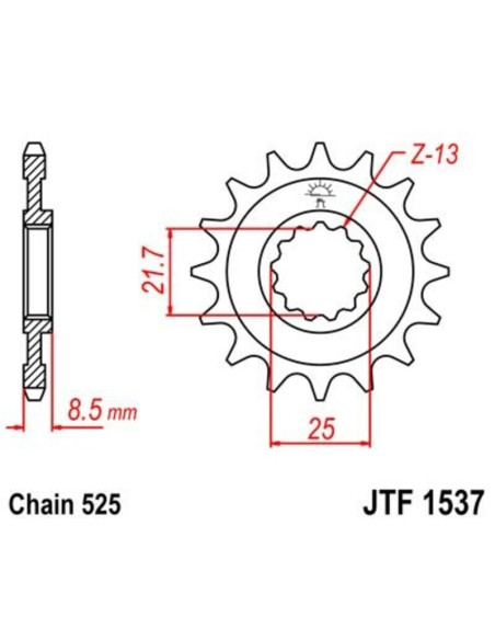 Pignon JT SPROCKETS acier anti-bruit 1537 - 525 Pignon JT SPROCKETS acier anti-bruit 1537 - 525