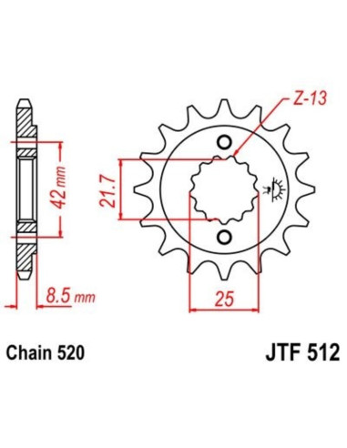 Pignon JT SPROCKETS acier anti-bruit 512 - 520