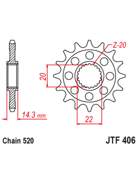 Pignon JT SPROCKETS acier anti-bruit 406 - 520