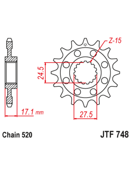 Pignon JT SPROCKETS acier anti-bruit 748 - 520