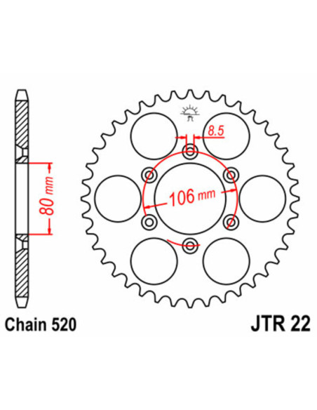 Couronne JT SPROCKETS acier standard 22 - 520 Couronne JT SPROCKETS acier standard 22 - 520