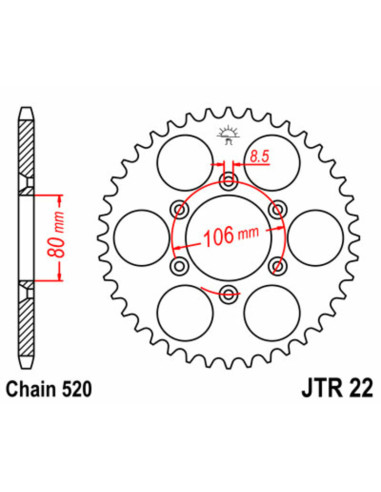 Couronne JT SPROCKETS acier standard 22 - 520 Couronne JT SPROCKETS acier standard 22 - 520