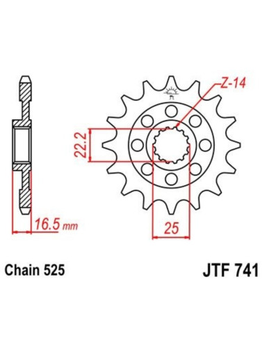 Pignon JT SPROCKETS acier anti-bruit 741 - 525