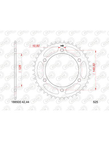 Kit chaîne AFAM 525XMR3 14/44 super-renforcé - couronne standard