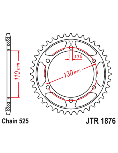Couronne JT SPROCKETS acier standard 1876 - 525 Couronne JT SPROCKETS acier standard 1876 - 525