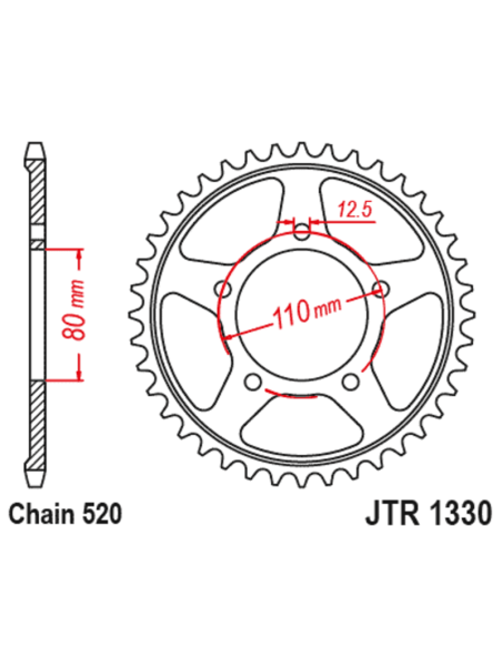 Couronne JT SPROCKETS acier standard 1330 - 520 Couronne JT SPROCKETS acier standard 1330 - 520
