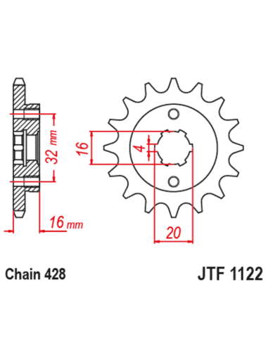 Pignon JT SPROCKETS acier standard  1122 - 428 Pignon JT SPROCKETS acier standard  1122 - 428