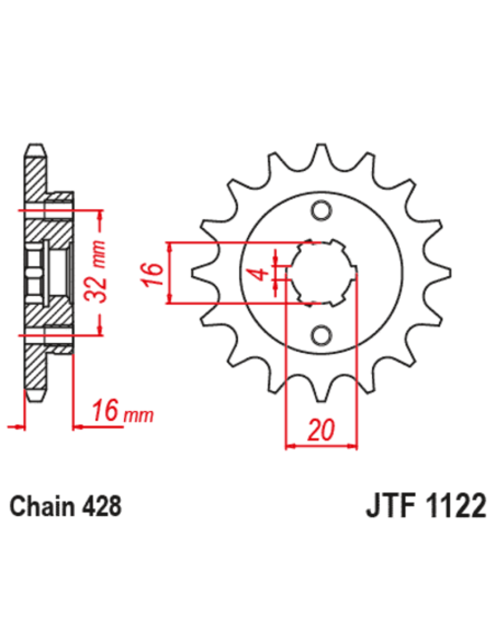 Pignon JT SPROCKETS acier standard  1122 - 428 Pignon JT SPROCKETS acier standard  1122 - 428