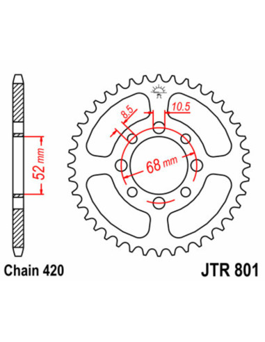 Couronne JT SPROCKETS acier standard 801 - 420 Couronne JT SPROCKETS acier standard 801 - 420