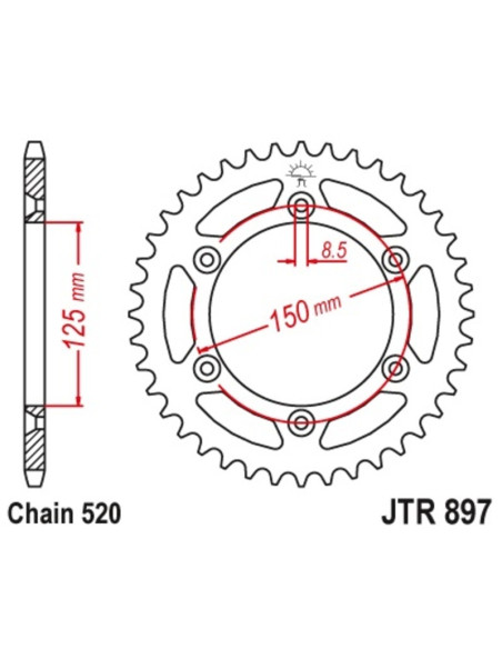 JT SPROCKETS Steel Standard Rear Sprocket 897 - 521 JT SPROCKETS Steel Standard Rear Sprocket 897 - 521