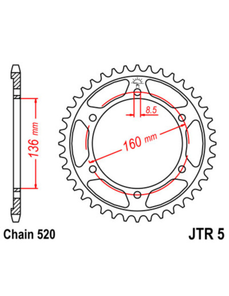 Couronne JT SPROCKETS acier standard 5 - 520 Couronne JT SPROCKETS acier standard 5 - 520