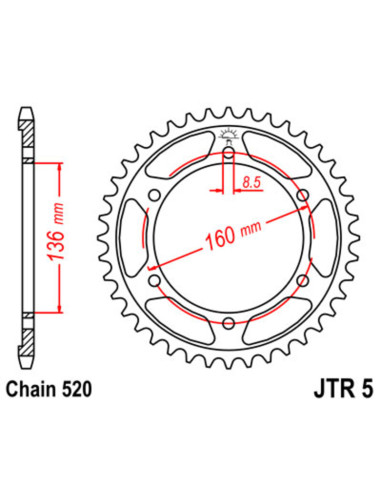Couronne JT SPROCKETS acier standard 5 - 520 Couronne JT SPROCKETS acier standard 5 - 520